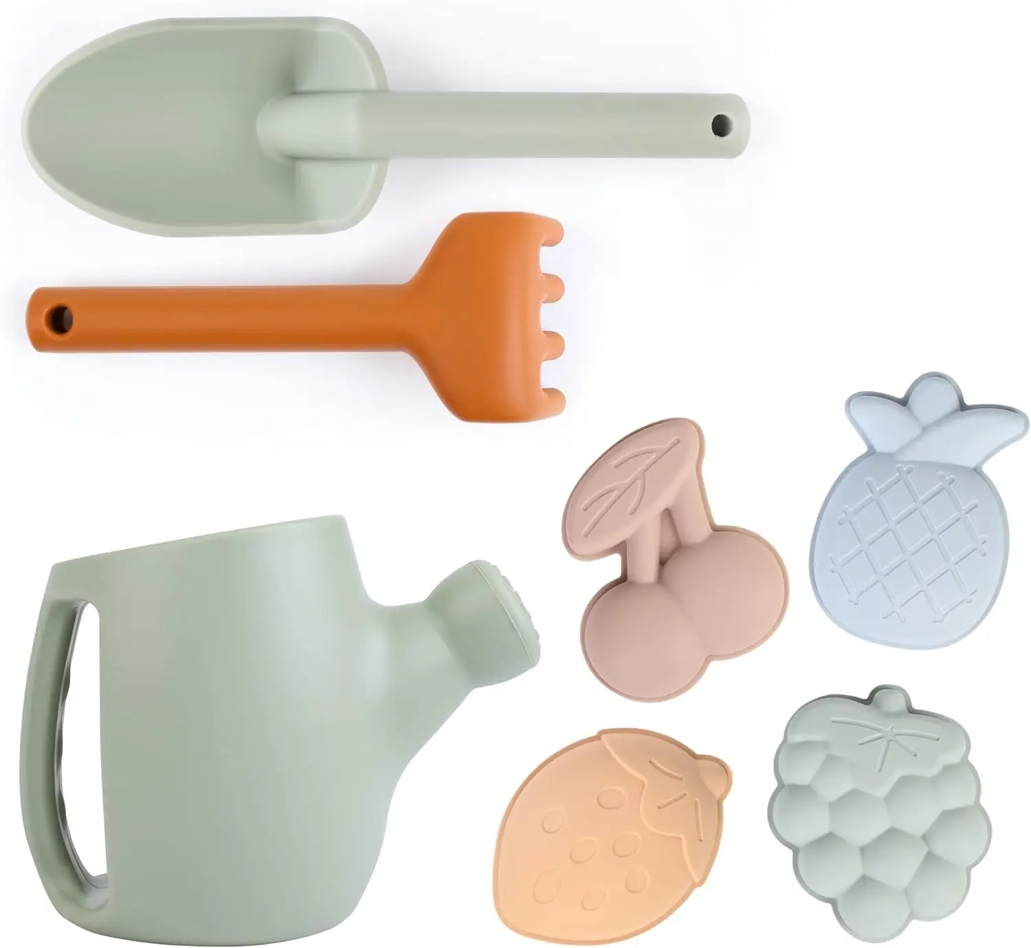 Toddler Gardening Tools - Silicone Beach Toys & Garden Toys for Kids, Includes Shovel and Rake Set, Watering Can, Sand Molds, Outdoor Baby Gardening Play Set (Green)
