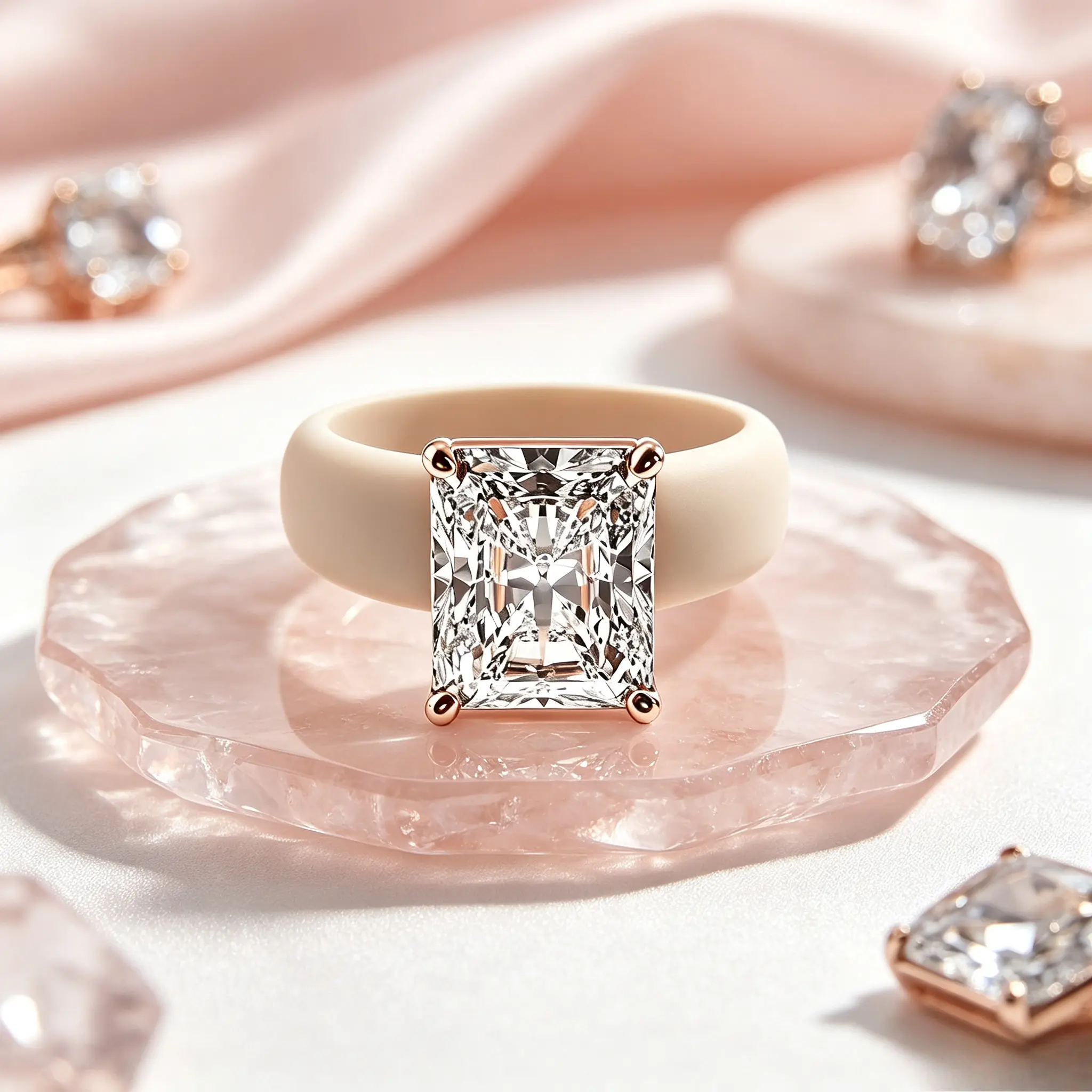 Women's Silicone Sport Wedding Ring - Large Marquise Cut CZ Stone, Rose Gold Prong Setting, Comfortable Band, Elegant Costume Jewelry Alternative Ring