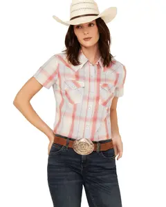 Wrangler Women's Retro Plaid Print Short Sleeve Pearl Snap Western Shirt - 112362263