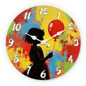 Abstract Color Block Wooden Wall Clock, Silent 10-14 Inch Battery Operated, Ideal for Living Room Bedroom Aesthetic Rooms