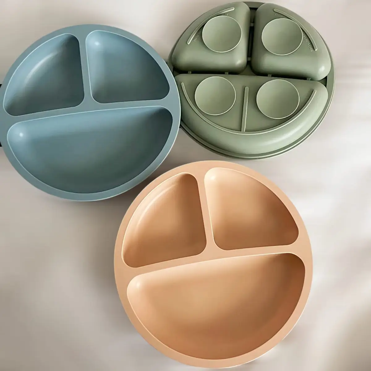 Silicone Divided Suction Baby Plates 3 Pack, Toddler Plates, Non-Slip, Baby Led Weaning Supplies, Microwave & Dishwasher Safe silicone suction