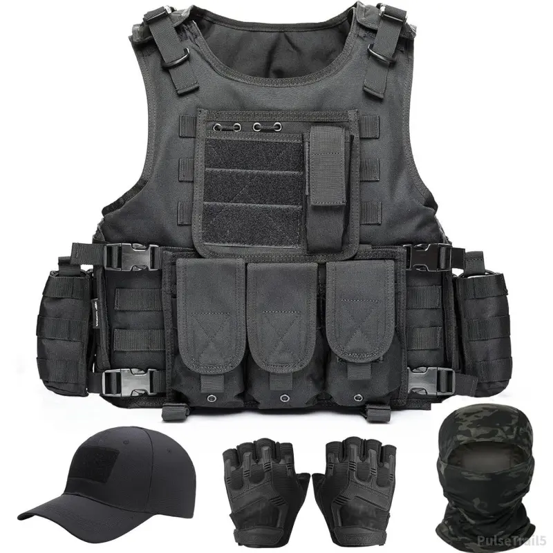 Tactical Vest for Men, Airsoft Vest, Black Molle Vest and Cap Protective Equipment, Tactical Airsoft GearPulseTrail5H1HomeFixMart