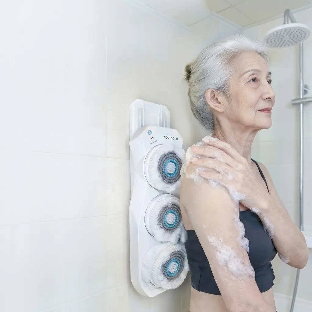 Smart Wall-Mounted Back Scrubber | Automatic Exfoliating Shower Brush for Body Care | 3-Speed Hands Free & IPX7 Waterproof
