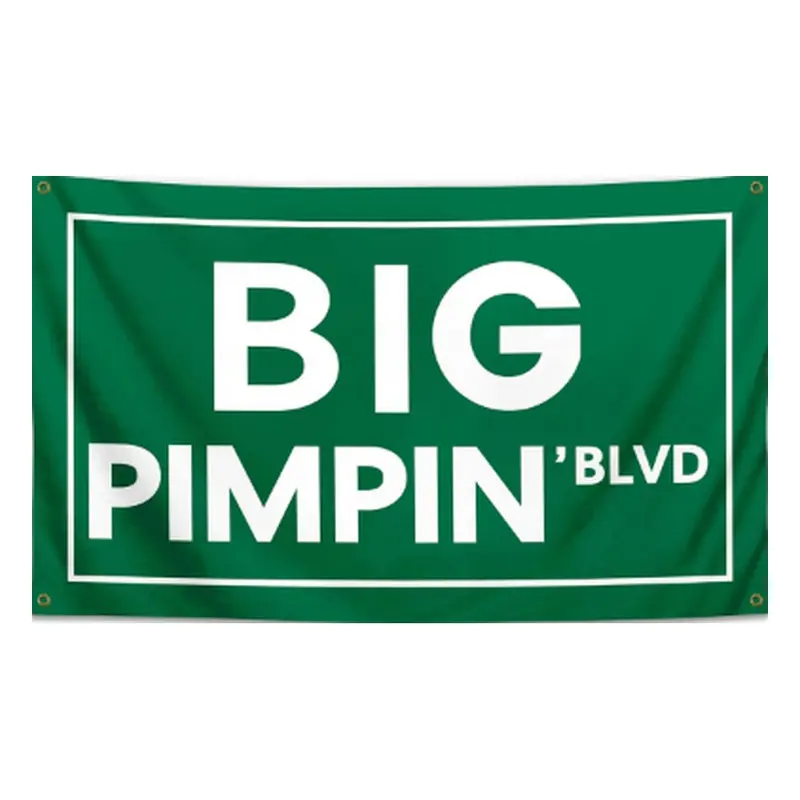 3x5 Ft Big Pimpin' Blvd Green White Text Cloth Wall Tapestry Flag - Durable Polyester Home Decor, Cool Room Decor for College Dorm, Man Cave (Home Supplies, Festive & Party Backdrops Banners)