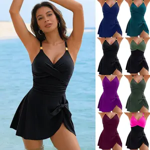 Women's One-Piece Swimsuit with Skirt: Slimming Solid Color Bathing Suit, Built-in Soft Bra Pads & No Underwire, Quick-Dry Swimwear for Beach, Pool