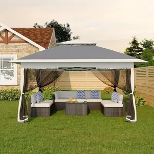 Garvee 3.6m x 3.6m Pop Up Gazebo with Mosquito Netting – Waterproof Canopy Tent with 4 Mesh Sidewalls, Adjustable Height & Carry Bag, Easy Setup Garden & Backyard Party Marquee