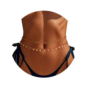2PCS Gold Plated Waist Chains for Women, Gold Plated Body Chain Jewelry Belly Chain Waist for Women