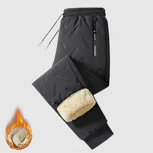 Warm Men's Winter Pants with Zippered Pockets Snow Pants for Hiking Workouts Outdoor Activities Machine Washable Elastic Waistband Drawstring Regular Fit Solid Color Design Top Joggers