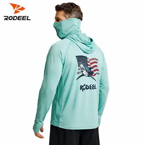 【RODEEL】938 Fishing Hoodie Shirts w/ Mask Neck Gaiter Thumbhole Men UPF 50+ Sun UV Protection Long Sleeve Breathable Mesh Fabric Lightweight Quick Dry Moisture Wicking Athletic Activewear for Outdoor Fishing Boating Hiking Camping Biking summervibes