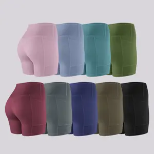 【2026 New】NORMOV Women's 1/3-PACK NO FRONT SEAM & BUTT LIFTING SHORTS With Pockets High Waisted Yoga Gym Booty Running Short Pants