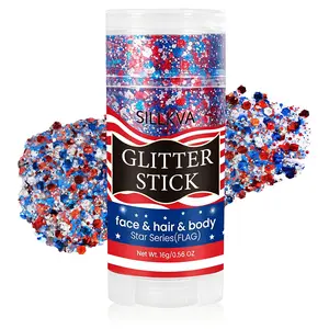 SILLKVA Red And Blue Glitter Makeup Stick, Multi-Use Glitter Gel for Face, Hair, And Body. American Flag Themed Glitter Powder for Independence Day, July 4Th, Parties, And Stage Makeup. Mild Formula, Perfect for Sports And Football Themed Looks