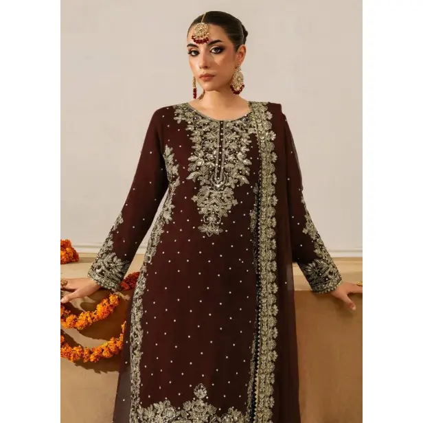 DESIGNER GEORGETTE CODING AND SEQUENCE WITH RIVET MOTI WORK TOP PALAZZO WITH DUPATTA