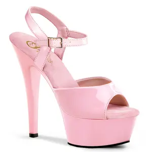 Women's Elegant 6-Inch High Heel Footwear, KISS-209 Baby Pink Patent Platform Shoes with Buckle