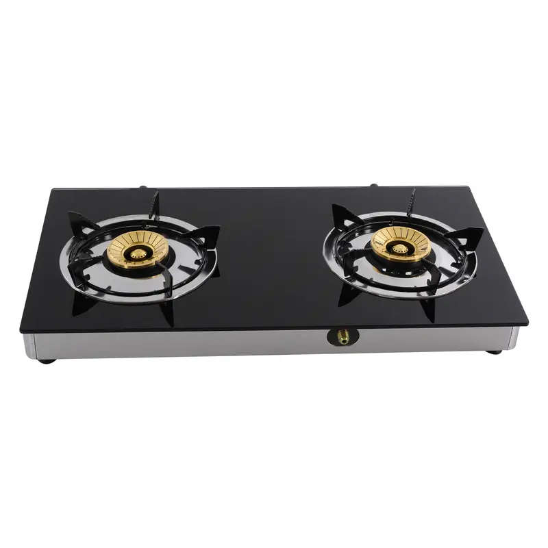 2-Burner LPG Gas Stove 3.5KW 11995BTU/hr Tempered Glass Countertop for Home Commercial Kitchen Aluminum Ceramic Stainless Steel Pans Safety Lock Easy to Clean