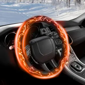 Heated Steering Wheel Cover - PU Leather 12V Fast Heating Car Hand Warmer, Non-Slip, Universal 14.5- 15.5inch Suitable for Car, Truck, SUV Steering Wheel (Black)