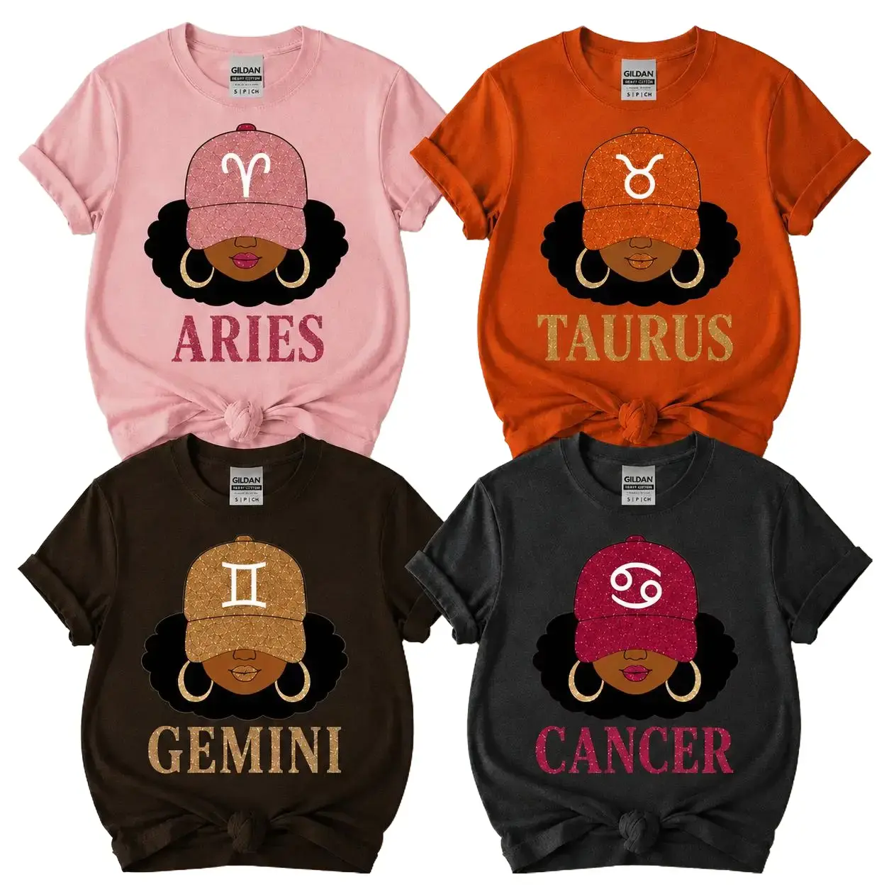 Full_12 Zodiac Slay Girl T-Shirt Aries Taurus Gemini Cancer, Horoscope Star Sign Shirt, Glitter Astrology Hat Graphic Tee for Women, Bold Zodiac Letter Design, Unisex Gift - DarkFlex