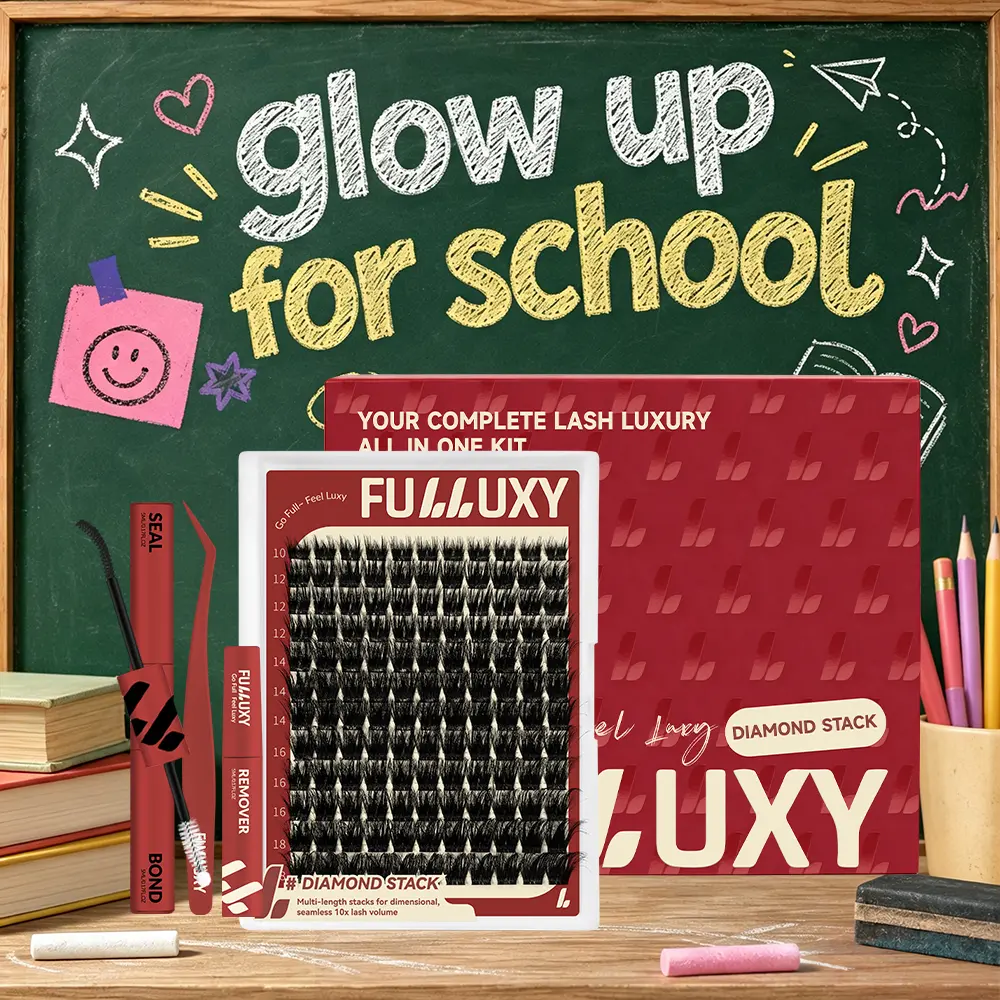 Fulluxy Diamond Stack | Classic Full Volume Lashes | DIAMOND STACK Kit, Long-Lasting & Easy DIY | Complete Set with Glue Remover & Tweezer for Beginners | One Layer = Bold, Luxe Volume