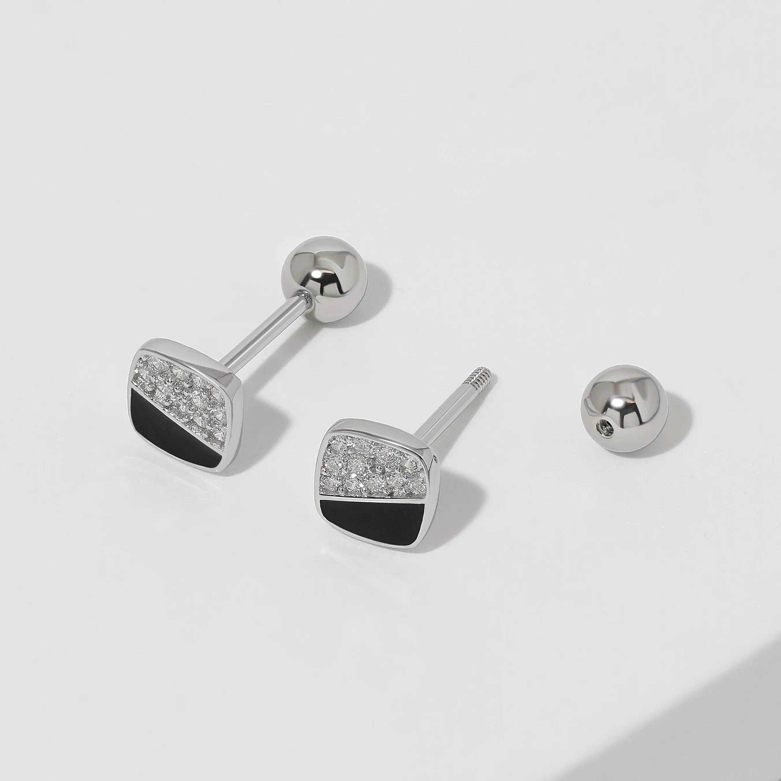 Midnight Sparkle Screw Back Earrings S925 Sterling Silver Dazzling Black CZ Cartilage 20g Helix Studs 20 Gauge Multi Piercings Stackable Hypoallergenic Comfort Sleep On Minimalist Everyday Jewelry Gift For Her Him Women Christmas Birthday