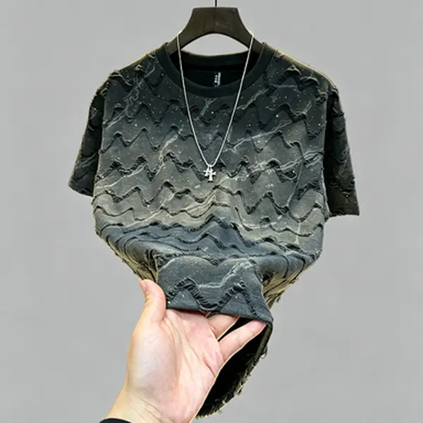 Men's Crew Neck Short Sleeve T-Shirt, Tie Dye Textured Tee Shirts Sparkly Glitter Casual Loose Fit Basic Half Sleeve Undershirt For Summer Streetwear Menswear Top