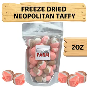 Freeze Dried Candy Neopolitan Salt Water Taffy 2 oz - Cut To Bite Sized Pieces - Ships In Box - Deliciously Crunchy, Intense Flavor, Lightweight Snack