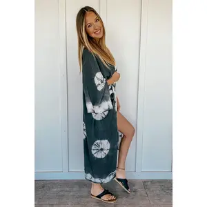 Coco Cabana Tie Dye Kimono in Charcoal - Flowing Design for Women, Ideal for Beach Wear & Coats