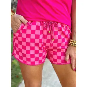 Women'S Casual Checkered Drawstring Shorts - Black and White, Loose Fit, for Spring/Summer, Relaxed Style, Casual Wear |   Checkered Pattern |   Drawstring Waistband, Shorts for Women