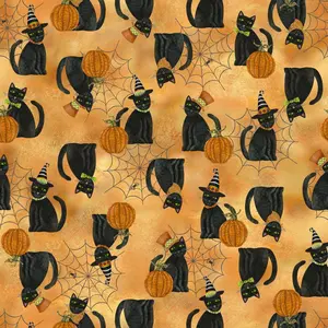 Black Cat Print Cotton Fabric Windham Fabrics