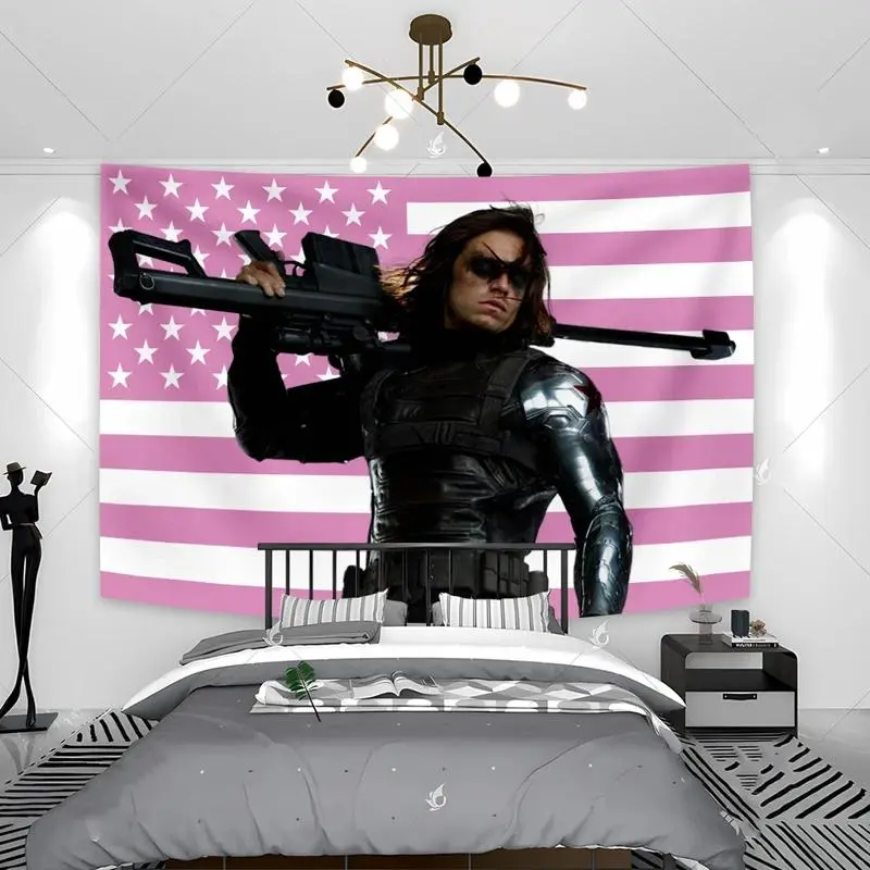 Bucky Barnes Flag Cotton-Linen Light Indoor Tapestry, Home Decor Decoration for Living Rooms, Dormitories
