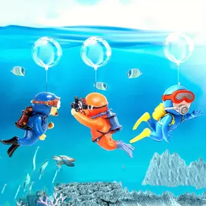 3-Piece Diver Aquarium Decor Set, Plastic Fish Tank Ornament, Submersible Theme Bubble Design, Ideal Aquatic Decoration Accessories