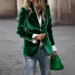 Elegant Velvet Blazer for Women Single Button Lapel Female Blazer Jacket Slim Fit Office Lady Outerwear Coat  Autumn Women