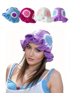 Handmade Crochet Fold Brim Knit Purple Hat, Women's Fall & Winter Warm Beanie, Casual Fashion Accessory, Daily Use