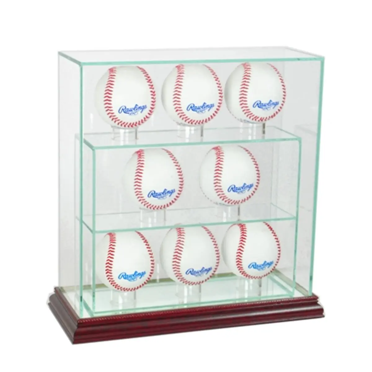 Perfect Cases 8-Upright Glass Baseball Display Case (Model 8UPBSB-C), Cherry Wood Home Organizer, Cherry Decorative Racks & Displays