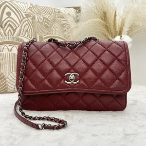 Pre-owned CHANEL burgundy (lychee pattern) calfskin CF chain shoulder bag 866