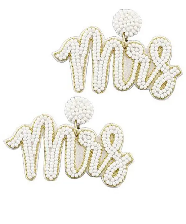 White Mrs. Beaded Earrings