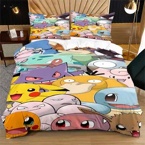 Pokémon Pattern Printed Soft Durable Bedding Set, Includes 1 Fitted Sheet and 1 or 2 Pillowcases, Excluding The Core And Pillow Core, Modern Style Bedroom Decor Gift, Bed Sheet Sets