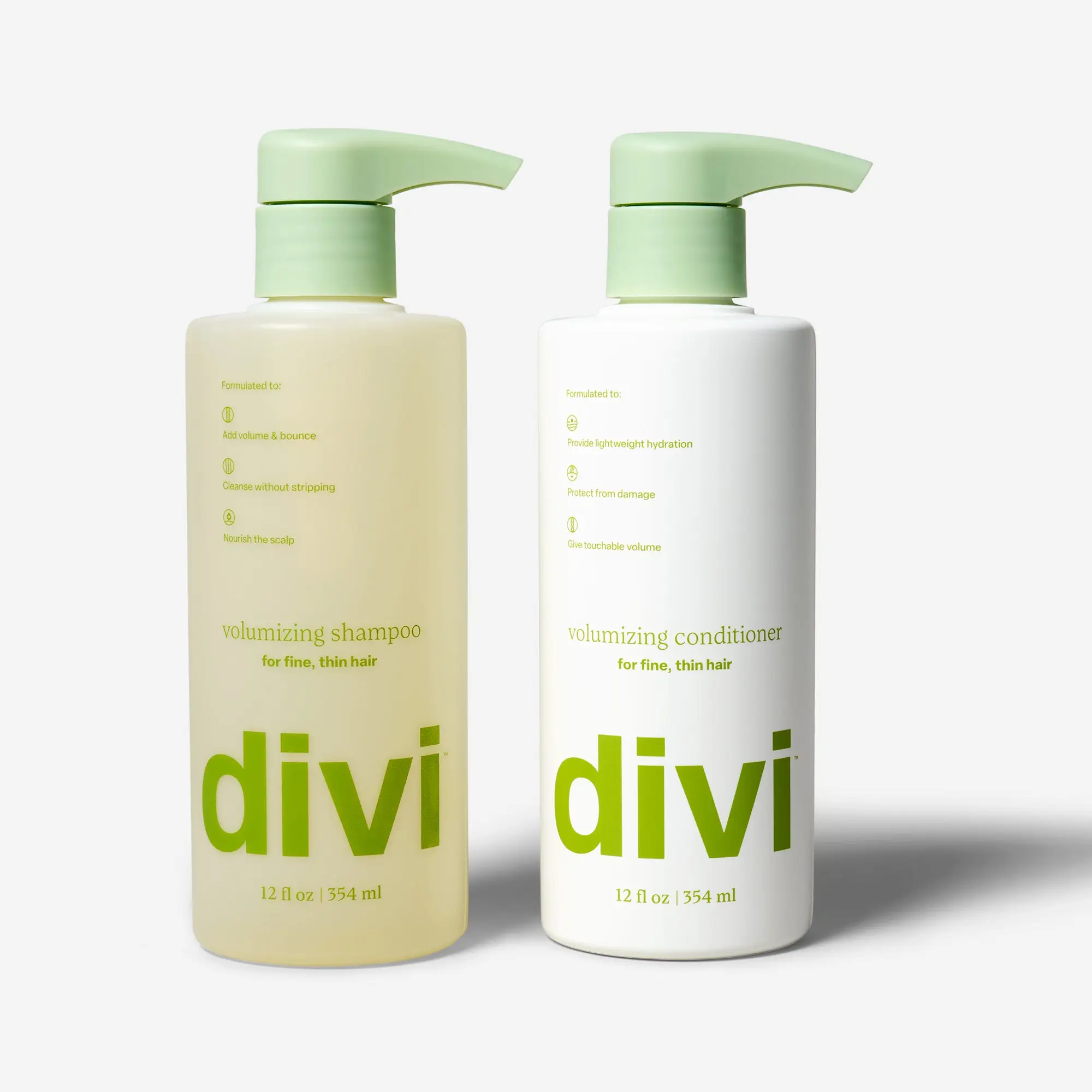 Divi Volumizing Shampoo & Conditioner Bundle for Fine & Thin Hair, Lightweight Formula with Postbiotics & Green Tea, 2 x 250ml - 1 Pack