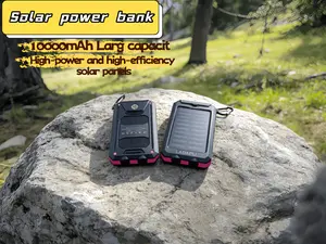 10000mAh 5V2A Fast Charging Multifunctional Solar Panel Power Bank with Dual Flashlights, Ultra-bright LED Light, Rechargeable Portable Mobile Phone Charger, Dual Usb Port, USB-C Input&Output, Micro Port, Outdoor Travel Battery Packs, for iPhone/Android