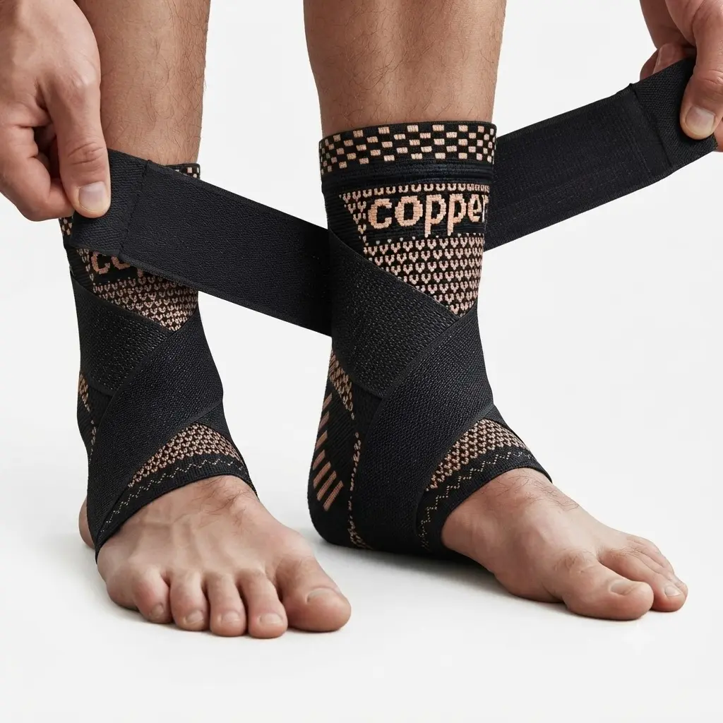 2-Pack Copper Ion Compression Ankle Brace-Men’s & Women’s  with Adjustable Straps, Nylon Spandex 3D Knitting Stabilizer, Resistance Protective Gear for Running, Blood Flow Control, Swelling Reduction, Plantar Fasciitis Relief