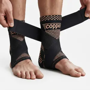 2-Pack Copper Ion Compression Ankle Brace-Men’s & Women’s  with Adjustable Straps, Nylon Spandex 3D Knitting Stabilizer, Resistance Protective Gear for Running, Blood Flow Control, Swelling Reduction, Plantar Fasciitis Relief