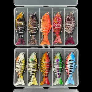 5PC Multi-Section Swimbait Fishing Lure Set - Realistic Fish Design with Treble Hook, Durable ABS Material, Sinking Crankbait for Pike - Great for Freshwater and Saltwater Fishing, Fishing Lure