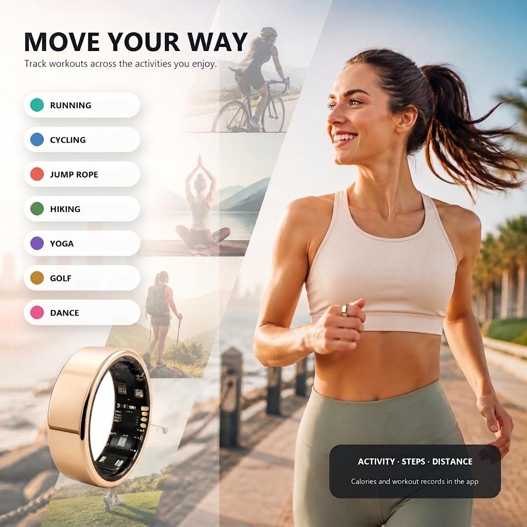 Minimalist Pink Ceramic Smart Ring (Gifts for Women), IP68 Rated Fitness & Sleep Tracker with Heart Rate, HRV, Stress Insights, Multi-Sport Modes, Bluetooth Sync, Mobile App, No Subscription, Android/iOS Compatible, Charging Case (10 Approx. Recharges)