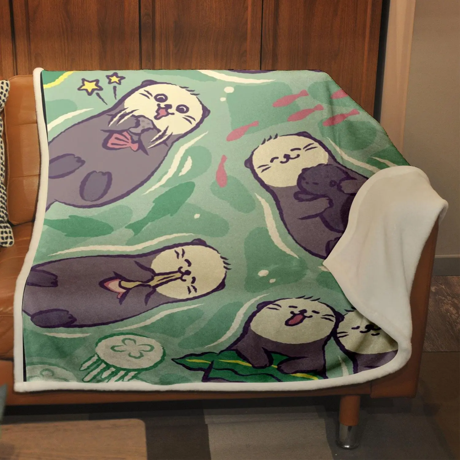 Otter Pattern Flannel Blanket, Soft Throw Blanket, Air-conditioned Room Blanket, Warm Nap Blanket for Home & Office, Gift for Friend