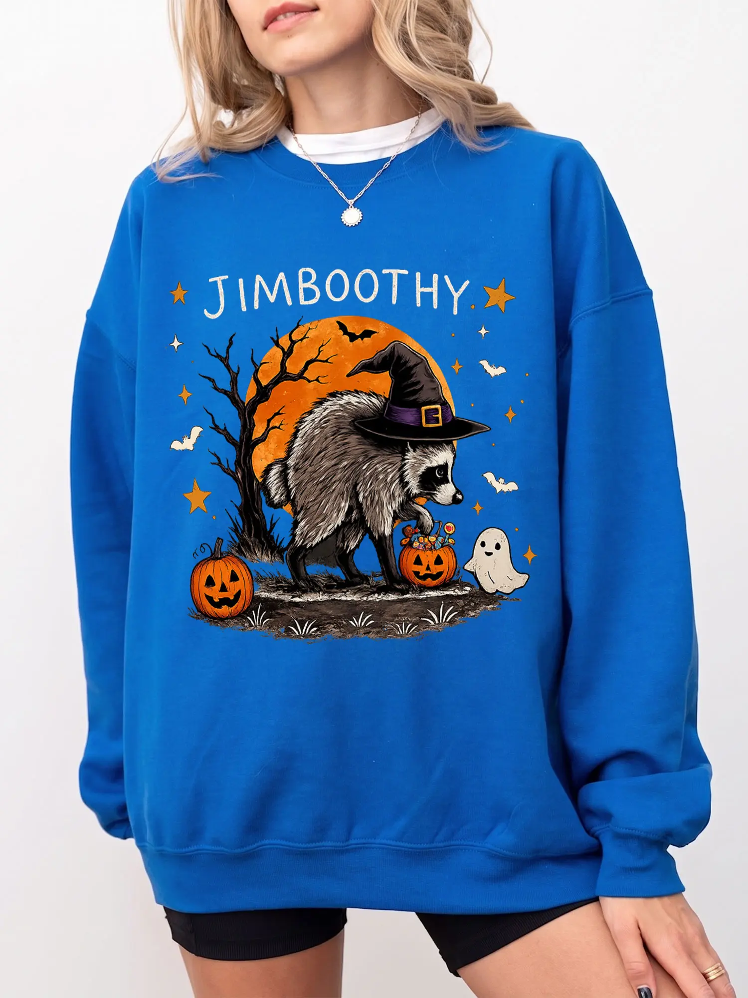 Women's Jimboothy Jimothy Trash Panda Raccoon Meme Beige Pullover Hoodie - Fleece Cotton Garment, Seattle Witch Hat Pumpkins Trick Or Trash Retro Halloween Apparel, Spooky Fall Cottagecore Top