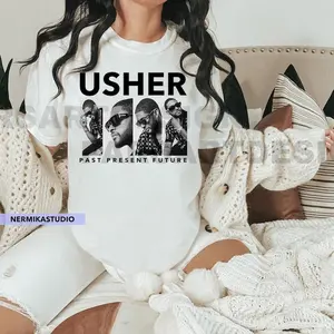 T-shirt de fans de concerts Usher T-shirt tournée du monde Usher T-shirt tournée du monde Usher passé présent futur T-shirt Usher merchandising fan Usher Poster cadeau Usher