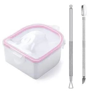 Nail Soaking Bowl Set, Gel Polish Remover Manicure Bowl with Cuticle Pusher & Peeler, Acrylic Dip Powder Soak Off Removal Tool Kit for Nail Art & Salon Use (Pink, 3pcs)