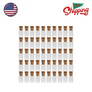 Clear Glass Jars Bottles 50 Pack Mini, Tiny, Cork Stoppers 18mm x 10mm Diameter