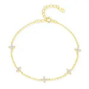 S999 Pure Silver Four Leaf Clover Bracelet for Women European American Simple Zircon Light Luxury Niche Elegant High End Jewelry