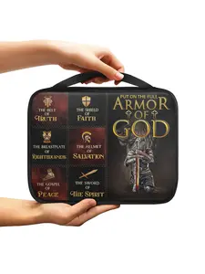 Christian Print Bible Cover with Pattern, Portable Book Bag with Handle and Zipper Pocket, Storage Carrying Bag, Perfect Gift for Church Services, Organizational Zipper Storage