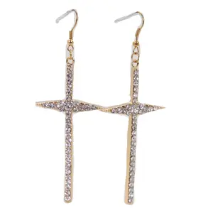 Women Fashion Jewelry Hook Earrings Set Gold Metal Pointy Cross Religious Style