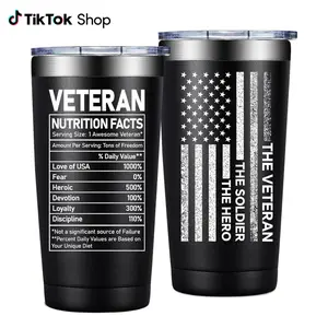 Veteran Nutrition Facts 20oz Stainless Steel Tumbler, The Soldier The Hero The Veteran Mug, Funny Military Facts Design, American Flag Insulated Travel Cup Gift For Veterans & Patriots